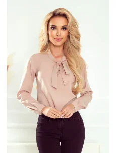 Béžová dámska blúzka s viazaním v prednej časti 140-16