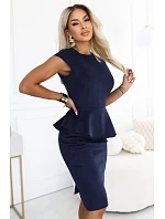 model 22349685 Elegantní semišové midi šaty s volánkovým pasem – tmavě modré - numoco model 22349685 Elegantní semišové midi šaty s volánkovým pasem – tmavě modré - numoco