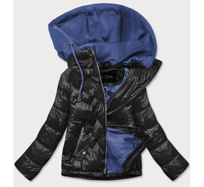 čierno / modrá dámska bunda s kapucňou (BH2003)