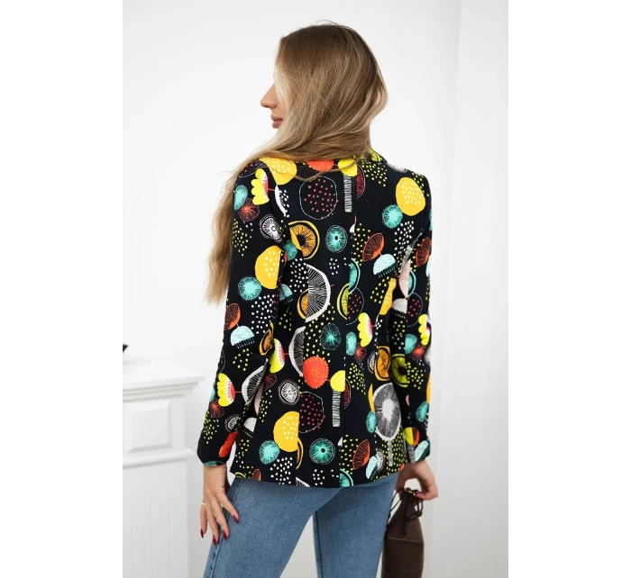 Bavlněná bunda s potiskem a knoflíkem černý