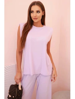 Dámský komplet z viskózy bez rukávů a rovnými kalhotami světle fialový