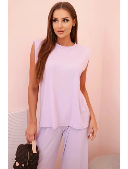Dámský komplet z viskózy bez rukávů a rovnými kalhotami světle fialový Dámský komplet z viskózy bez rukávů a rovnými kalhotami světle fialový