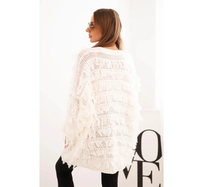 Dámský cardigan s třásněmi a volným střihem ecru