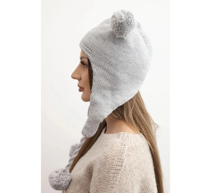 Dámská zimní čepice vlněná s ušanka šedá model 21753183 - K-Fashion Dámská zimní čepice vlněná s ušanka šedá model 21753183 - K-Fashion