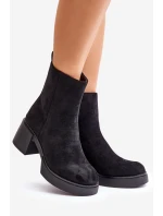 Eko Zamszowe Damskie Botki Na Słupku Ocieplane Czarne Meriluna