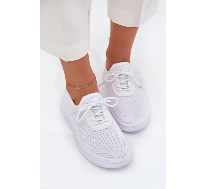 Materiałowe Wsuwane Buty Sportowe Na Platformie Damskie Białe Kalyra