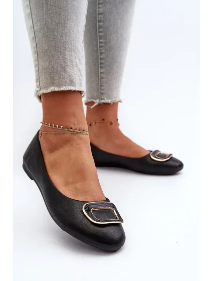 Čierne kožené baleríny s dekoráciou Enicoria