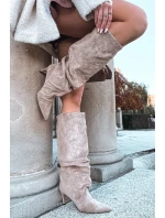 Dámske zateplené čižmy na podpätku Mavella - béžové, eko semiš Dámske zateplené čižmy na podpätku Mavella - béžové, eko semiš