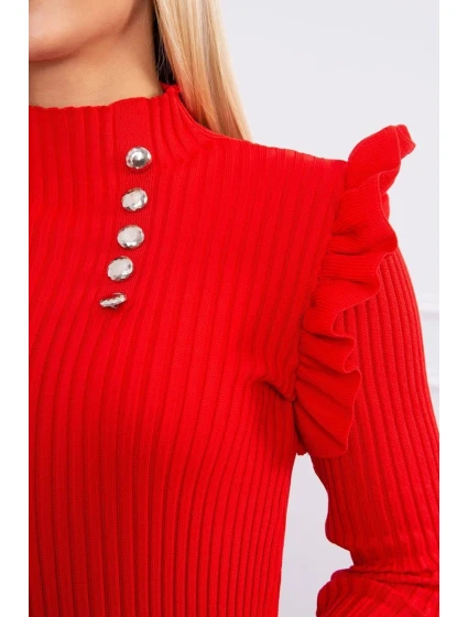 Priliehavé svetrové šaty s gombíkmi červené