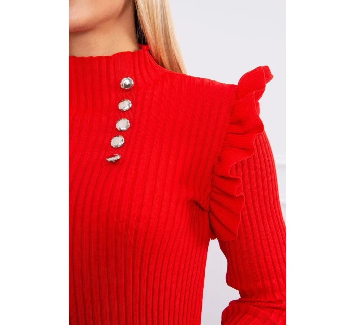 Priliehavé svetrové šaty s gombíkmi červené