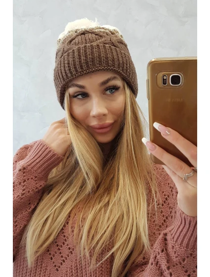 Fleecová čiapka Alice K248 cappuccino+ecru