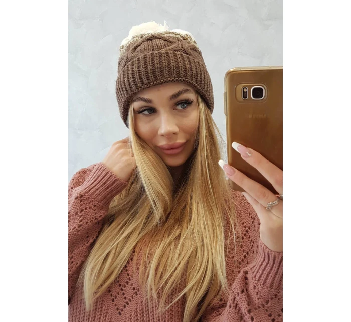 Fleecová čiapka Alice K248 cappuccino+ecru