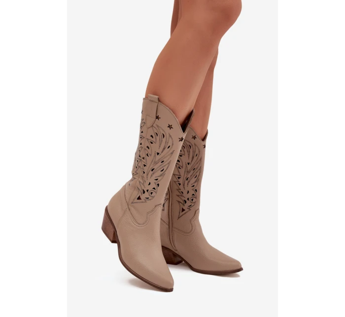 Kožené Kozačky S Svrškem Tmavě Béžové Zazoo model 21704060 - Boto