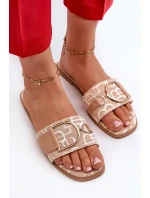 Lesklé dámske papuče s béžovým zdobením prstov