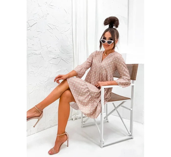 Béžové bodkované šaty s volánmi (706) Béžové bodkované šaty s volánmi (706)