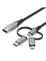 Vention USB-A 3v1 Micro-B USB-C Lightning kábel 1 m sivý