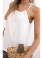 Dámske bavlnené tielko s kravatou na krku White