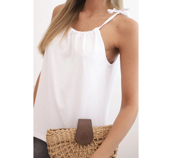 Dámske bavlnené tielko s kravatou na krku White