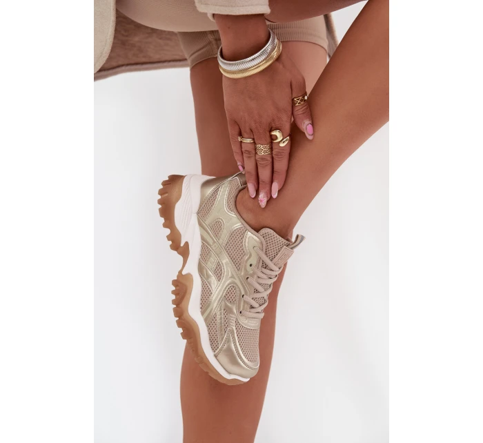 Buty Sportowe Sneakersy Damskie Big Star SS274014 HI-POLY SYSTEM Beżowo-Złote Buty Sportowe Sneakersy Damskie Big Star SS274014 HI-POLY SYSTEM Beżowo-Złote