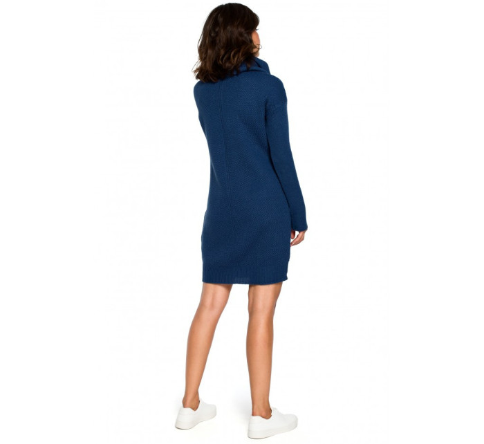 BK010 Pletené svetrové šaty s vysokým výstrihom - béžové