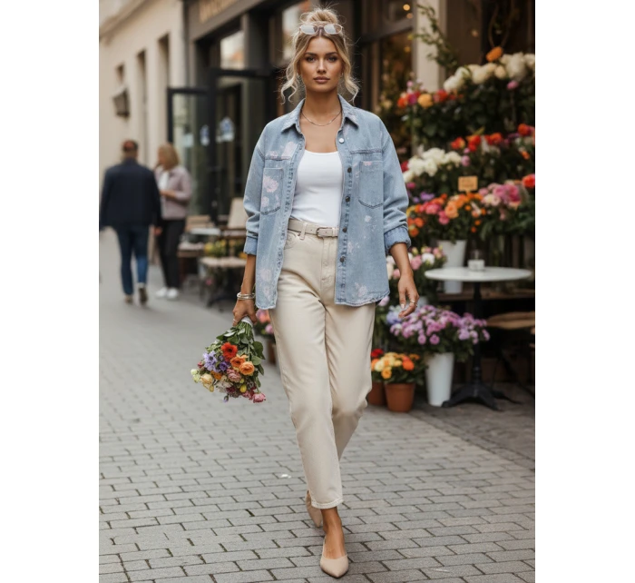 Dámska džínsová košeľová bunda modrá FashionStreet TY5600