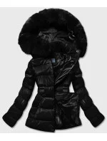 Čierna krátka lesklá dámska bunda (B8090-1)