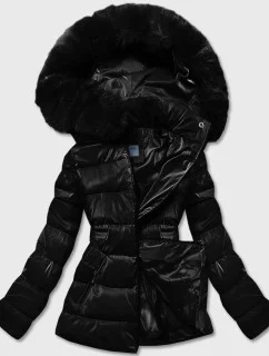 Čierna krátka lesklá dámska bunda (B8090-1)