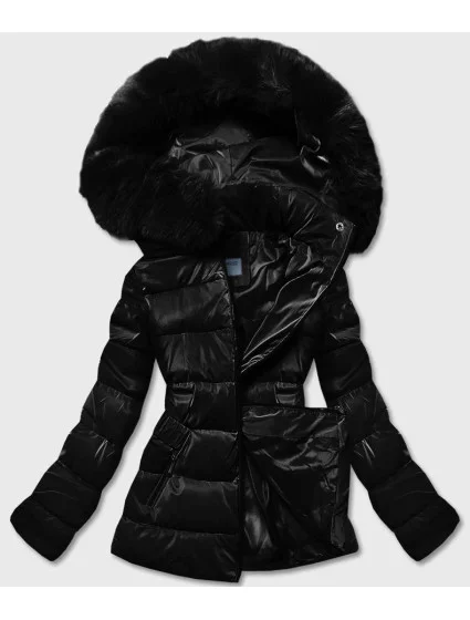 Čierna krátka lesklá dámska bunda (B8090-1)