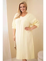 Dámske plus size bavlnené mušelínové šaty s výstrihom do V žlté Dámske plus size bavlnené mušelínové šaty s výstrihom do V žlté