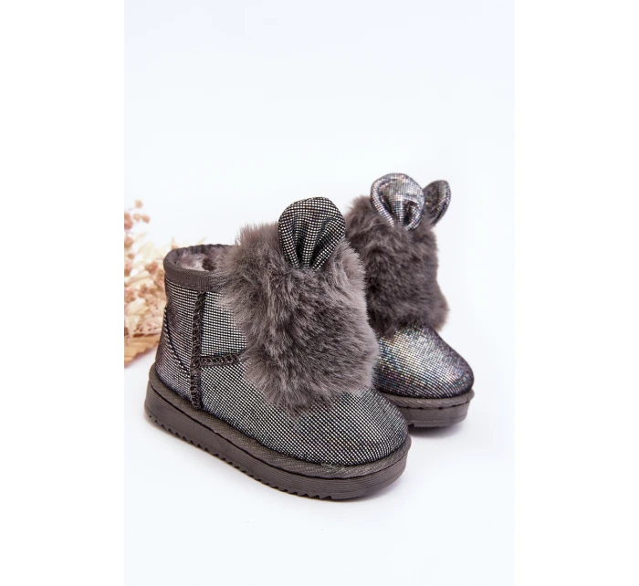 Dziecięce Śniegowce Ocieplane Futerkiem Z Uszkami Szare Betty Dziecięce Śniegowce Ocieplane Futerkiem Z Uszkami Szare Betty