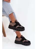 Semišové zateplené dámské tenisky na masivní platformě model 21707648 Panterka Černé - VINCEZA
