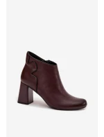 Skórzane Botki Ocieplane Na Słupku Bordowe Ivessara