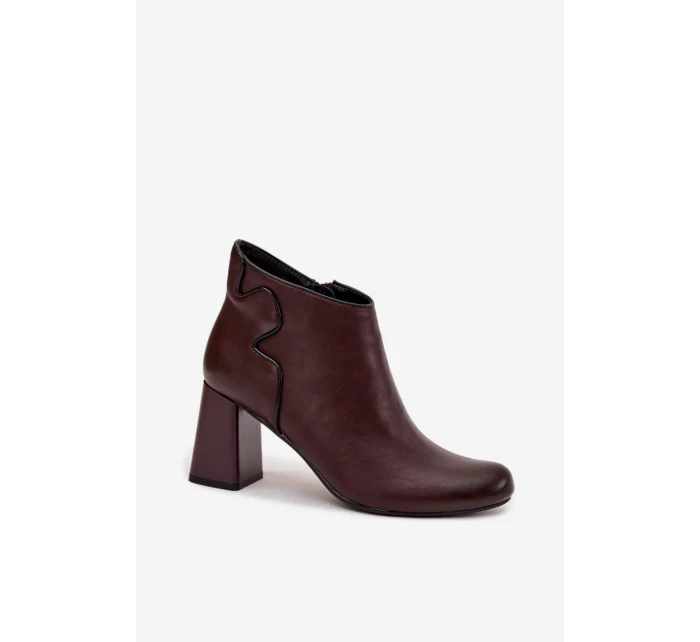 Skórzane Botki Ocieplane Na Słupku Bordowe Ivessara