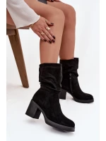 Dámské kotníkové boty s řasením na sloupku Černé model 21747845 - Boto