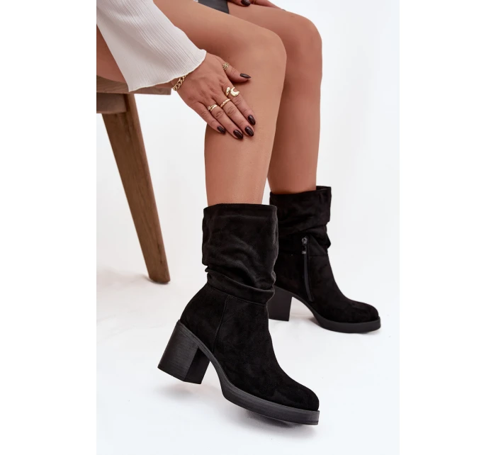 Dámské kotníkové boty s řasením na sloupku Černé model 21747845 - Boto