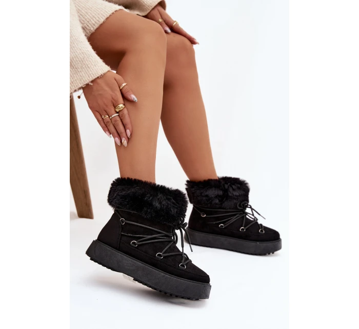 Sněhule s kožíškem a šněrováním Černé Sarivie Sněhule s kožíškem a šněrováním Černé Sarivie