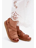 Kožené dámské sandály na platformě model 22208623 Camel - Maciejka