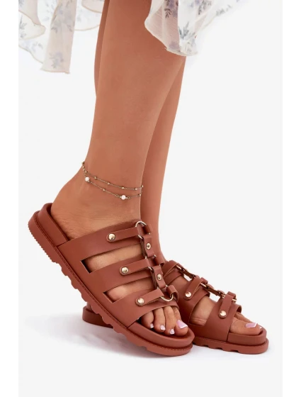 Dámske papuče s remienkami - ťava