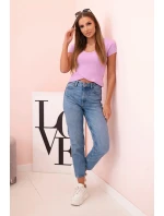 Dámská pruhovaná blůza s V výstřihem a krátkým rukávem fialová Dámská pruhovaná blůza s V výstřihem a krátkým rukávem fialová