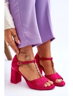 Zamszowe Sandały Na Obcasie Z Cyrkoniami Fuksja Aniya