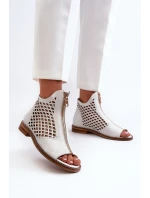 Zazoo 977/L Skórzane Ażurowe Sandały Na Zamek Białe