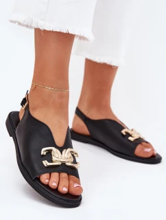Dámské Sandály Na Plochém Podpatku Se Zlatou Ozdobou Černé model 21701651 - EVENTO