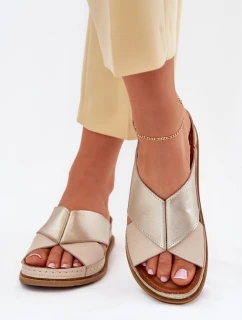 Skórzane Klapki Damskie Na Platformie Maciejka L4986-37 Beżowo-Złote