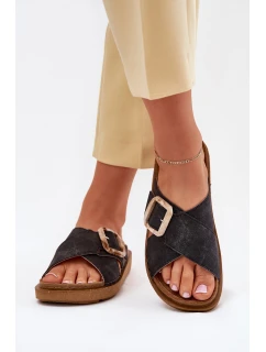 Dámské sandály s přezkou model 21702153 Černé - Inblu