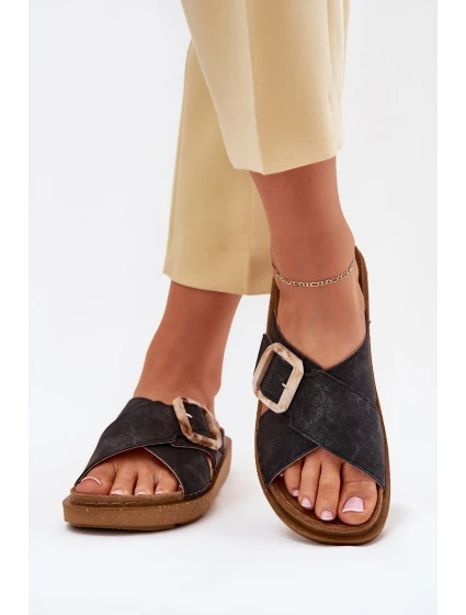 Klapki Damskie Z Klamrą Inblu ED000025 Czarne