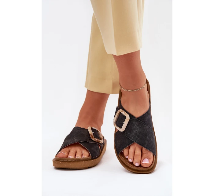 Klapki Damskie Z Klamrą Inblu ED000025 Czarne