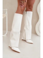 Ocieplane Kozaki Na Szpilce Z Wywiniętą Cholewką Białe Tamonia Ocieplane Kozaki Na Szpilce Z Wywiniętą Cholewką Białe Tamonia
