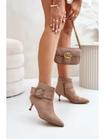 Dámske členkové topánky na podpätku s ozdobnou prackou béžové Nirilis Dámske členkové topánky na podpätku s ozdobnou prackou béžové Nirilis