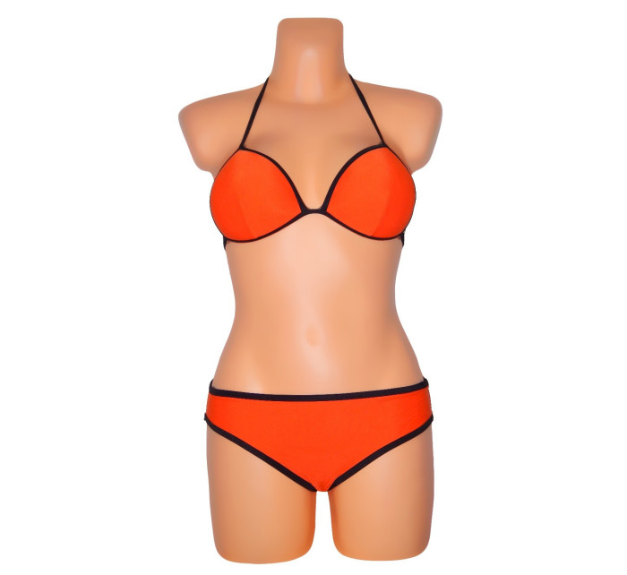 Dámske plavky dvojdielne sexi bikiny TRIANGLE zdobené čiernymi lemami oranžové - Oranžová - OEM