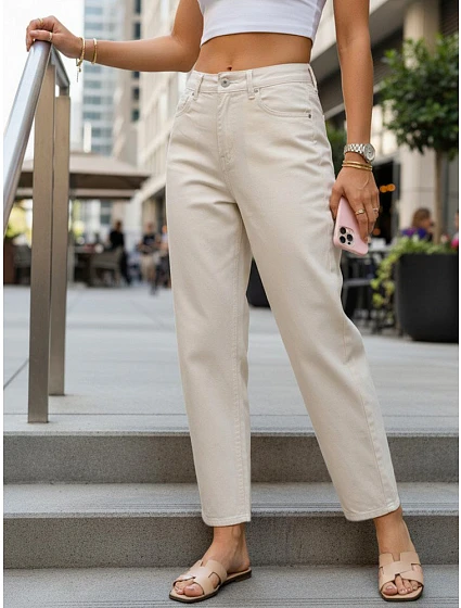Dámske džínsy s vysokým pásom, béžové FashionStreet UY3061